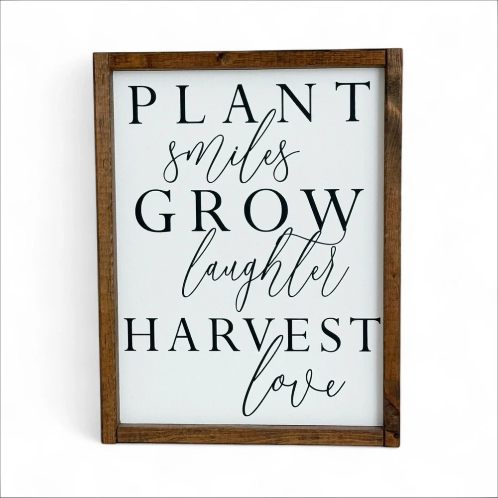 Plant Smiles Grow Laughter Harvest Love Wood Decoration Sign for Home